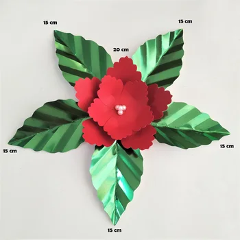 Roșu Flori Artificiale Cu Frunze Verzi Fleurs Artificielles Fondul DIY Gigant de Flori de Hârtie Partid Decor de Crăciun Xmas Deco Imagine 4