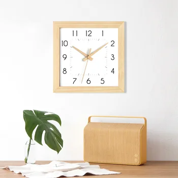 Scurtă pătrat de lemn tăcut perete ceas Elegant literatură și artă birou decorative ceas de perete Fără capac de sticlă Imagine 4