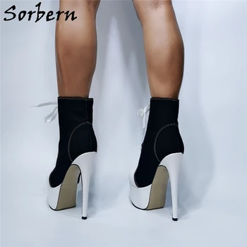 Sorbern Moda Canva Adidas Femei Cizme Glezna Tocuri Platforma Pantofi Drăguț Degetele De La Picioare Dantelă Sus Cizme Cu Platforma Femei Personalizate De Culoare Imagine 4