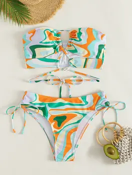 SwimwearAll Peste Imprimare Bandeau Bikini de costume de Baie femei din Două Piese Set de Bikini Vara pe Plaja Costum de Baie Imagine 4