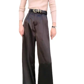 Toamna Casual coreean Largi Picior Pantaloni pentru Femei Negru Clasic Drept de Înaltă Talie Pantaloni de Vara de Matase Satin Pantaloni Femei 21907 Imagine 4