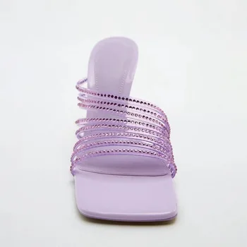 TRAF Femeie Sandale cu Toc 2022 Noi Deget de la picior Pătrat Bling Tocuri Papuci de casă Moda de Vara Sandale Tocuri cui Pompe de Pantofi Femei Imagine 4