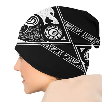 Viking Nordic Mithology Capota Pălării Goth în aer liber Chelioși Căciuli Hat pentru Barbati Femei Tricotate Pălărie de Vară Cald cu Dublă utilizare Unisex Capace Imagine 4