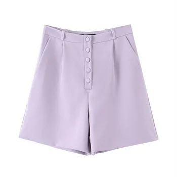 Violet Chic Mini-pantaloni Scurți de Vară Femeile Culori Solide Multi-Buton de pantaloni Scurți cu Buzunar Casual, Birou de Îmbrăcăminte Naveta de Munca Streetwear Imagine 4
