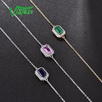 VISTOSO 14K W/Y Brățări de Aur Pentru Lady Lux Octogon Albastru/Roz Safir/Smarald Strălucitor Diamant Brățară Aniversare Bijuterii Fine Imagine 4