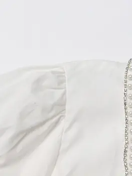 ZZSLUIA Vintage Bluze Pentru Femei Diamante ștrasuri din Mărgele de Designer Elegant Tricouri Moda cu Maneci Lungi Falduri Topuri Haine de sex Feminin Imagine 4
