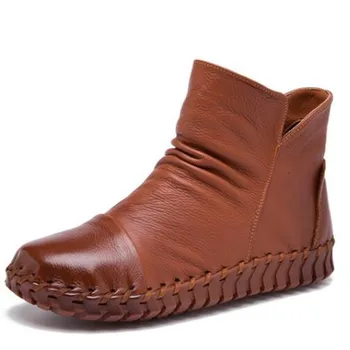 2022 Faimosul New Elegant De Cusut De Mână De Sus Piele De Vacă Din Piele Cizme Femei Pantofi Plat Cald Cizme De Iarna De Moda Pantofi Pentru Femeie Cizme Glezna Imagine 5