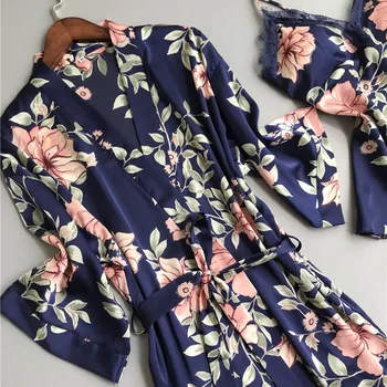 2022 Roz Seturi de Pijamale pentru Femei de Top de Curea de Pantaloni de Pijamale Costum de Primăvară de Toamnă Poarte îmbrăcăminte de noapte Kimono-Halat de Baie Rochie M-XXL Imagine 5