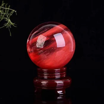 80mm Mare Roșu Natural de Topire Piatră Șlefuită Minge de Cristal de Cuarț Sfera Reiki de Vindecare Fengshui Acasă Decorare W/ Stand Cadou Imagine 5