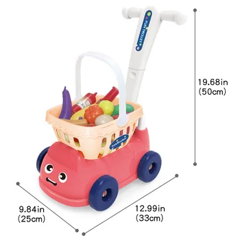 Copii Portabil Supermarket Shopping Cart Cărucior De Simulare Bucătărie Legume Pretind Casă De Joacă Fete Jucarii Imagine 5
