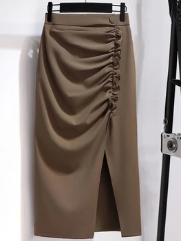 Design De Moda Volane Femei Fuste De Vară Nou Design 2022 Solidă Talie Mare Genunchi-Lungime Elegant Feminin Trage De Haine Imagine 5