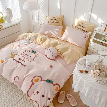 Dulce drăguț desene animate set de lenjerie de pat de copil copil adolescent,gemene minunate pline regina regele bumbac home textile plate foaie de pernă quilt capac Imagine 5