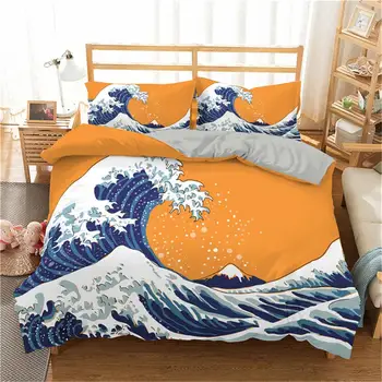 Homesky Valurile Oceanului Set de lenjerie de Pat Imprimate Carpetă Acopere Regele Regina Dimensiunea Pat Acoperi Plapuma Acoperă 2/3Pcs Lenjerie de pat Imagine 5
