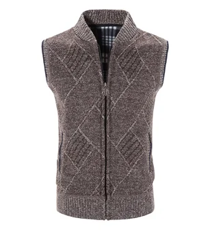 Iarna tricotate vesta bărbați pe plus catifea groasă diamond model jacheta cu guler cardigan pulover barbati sacou fără mâneci Imagine 5