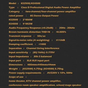 KS4500 Grad Profesional Clasa D Putere Pură Amplificator Home Theater KTV Mare AMPLIFICATOR de Putere 850W 4 Ro 2 Canal Opțional 220V Imagine 5