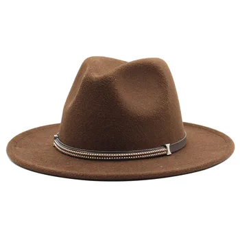 Negru Fedoras Hat Pentru Barbati Femei Pălărie, Pălării Panama Europeană stil American Margine Largă Centura de Jazz Capac Toamna шапка мужская Imagine 5