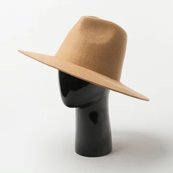 Noua Moda De Înaltă Top Margine Largă Biserica Nunta Fedora Pălărie Femei Pălărie Bărbați Sfărâmare Simțit Outback Palarie 100% Lana Pălării De Iarnă Pălărie Jazz Imagine 5