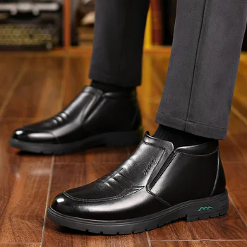 Oamenii de Afaceri din Bumbac Pantofi Cald Iarna Impermeabil Îngroșarea Casual Cap Rotund Non-alunecare de Cizme din Piele Sapatos Masculinos Imagine 5