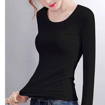 Plus de catifea bottom tricou t-shirt femei cu mâneci lungi de toamnă și iarnă etanș all-meci culoare solidă tricou haine Imagine 5