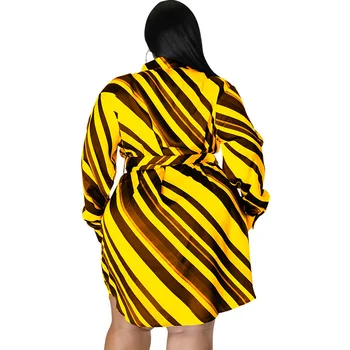 Plus Dimensiunea Rochie de Femei Elegant Dungă 2022 Rochie pentru Femei de Moda Rochie de Rever Buton de Cămașă Fusta cu Centura en-Gros Dropshippi Imagine 5