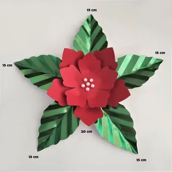 Roșu Flori Artificiale Cu Frunze Verzi Fleurs Artificielles Fondul DIY Gigant de Flori de Hârtie Partid Decor de Crăciun Xmas Deco Imagine 5