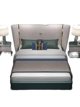 Shang milioane de lux de lumină pat dormitor matrimonial cu pat king-minimalist modern, pat dublu și pat de nuntă Nordic pat piele roșu net Itali Imagine 5