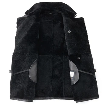 Shearling Jacket Mens Mult Stil Geaca De Piele Barbati De Iarna Paltoane De Blană Sacou Stil Militar Trench Negru Imagine 5