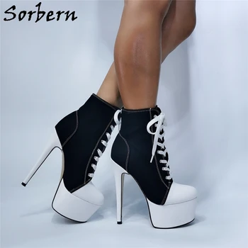 Sorbern Moda Canva Adidas Femei Cizme Glezna Tocuri Platforma Pantofi Drăguț Degetele De La Picioare Dantelă Sus Cizme Cu Platforma Femei Personalizate De Culoare Imagine 5