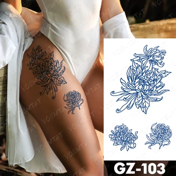 Suc De Cerneală Durată Impermeabil Tatuaj Temporar Autocolant Floare Trandafir Bujor Floarea-Soarelui, Crizantema Flash Tatuaj Fals Femeie Body Art Imagine 5