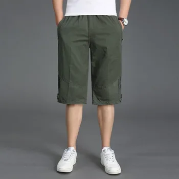 Vara Barbati Casual Pantaloni Culoare Solidă Cargo Pant de Vițel-Lungime Pantaloni Elastic Multi-Buzunar de Pantaloni Imagine 5