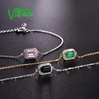 VISTOSO 14K W/Y Brățări de Aur Pentru Lady Lux Octogon Albastru/Roz Safir/Smarald Strălucitor Diamant Brățară Aniversare Bijuterii Fine Imagine 5