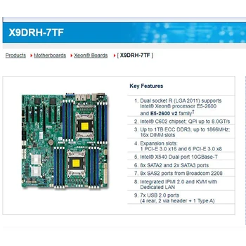 X9DRH-7TF Pentru Server Supermicro Placa de baza Suport E5-2600 V1/V2 Familie ECC despre lga2011 DDR3 X540 Dual Port 10GBase-T Imagine 5