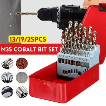 13/19/25 Pc-M35 cu Cobalt Burghiu Set HSS-Co Jobber Lungime Burghiu Biți Cu carcasa de Metal din Inox, Lemn Imagine 0