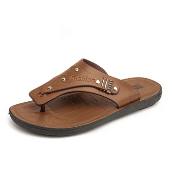 Noi Vara 2022 Bărbați Papuci de Moda de Plajă, Sandale Confortabile din Piele Barbati Pantofi Casual Non-alunecare de Flip-Flops T-Curea pantofi Papuci Imagine 0