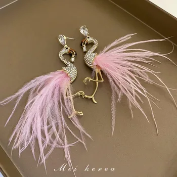 2022 New Silver Needle Dulce Diamant Roz Flamingo Pene De Moda Senior Sens Personalitate Temperament Ureche Ornamente De Sex Feminin Imagine 3