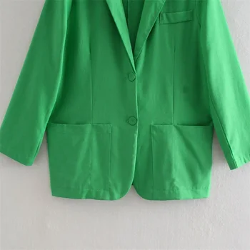 TRAF Femei 2021 Moda de Culoare Verde, Lenjerie Sacou Strat de sex Feminin Buzunare Chic Business Casual Cardigan Costume de Streetwear Imagine 5